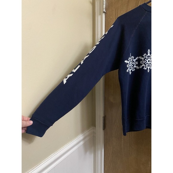 Vintage Alaska Travel Vacation Sweatshirt Navy Blue Snowflake 90s Cotton Blend M - Picture 9 of 12